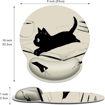 Ergonomic Mouse Pad with Wrist Support,Kawaii Anime Black Cat Mouse Pad with Wrist Rest,Relieve Wrist Pain Mousepad Non-Slip Rubber Base,Mouse Pads for Desk,Computers,Laptop,Office,Home,Accessories