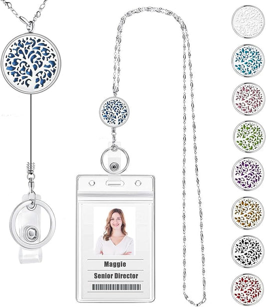 Retractable Lanyard - Lanyards for ID Badges Keys Women Cute Teacher with ID Holder Badge Reels Necklace Keychain Silver Chain Nurse School Work Jewelry