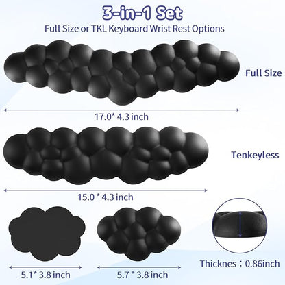 Cloud Wrist Rest Keyboard, Cloud Palm Rest Set with PU Leather Memory Foam, Cute Keyboard Rest for Wrist Support and Arm Rest, Desk Cloud Wrist Pad for PC/Gaming/Hand Cushion/Computer-Black