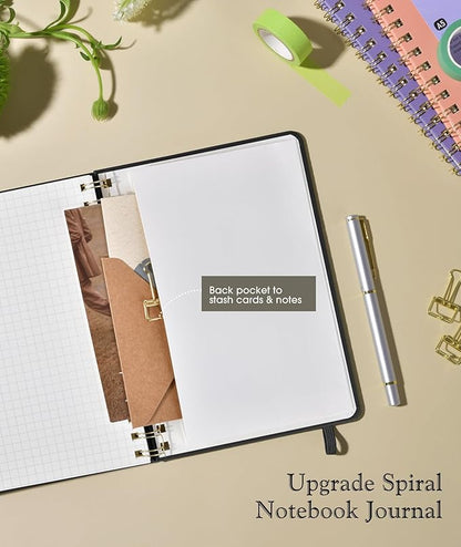 Graph Spiral Journal Notebook, A5 Hardcover Spiral Journals for Women Men, 100 GSM Graph Paper Notebooks, 150 Pages Spiral Bound Grid Notebook for Writing Note Taking Work 5.75" x 8.38" Black