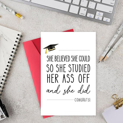 Funny Graduation Card for Her, Unique College Graduation Card for Daughter Granddaughter Niece, Sweet Congrats Graduation Card for Bestie Sister Friend, She Did It Card
