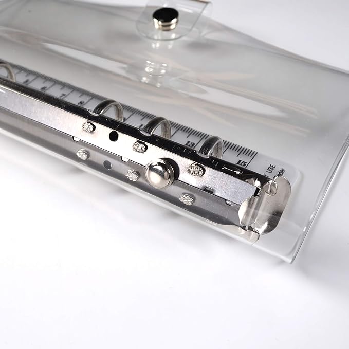 Ancicraft A6 Binder 6 Ring Cover Clean Transparent Soft PVC for Refillable Notebook Shell with Snap Closure and 1 Ruler 4.9x7.7inch