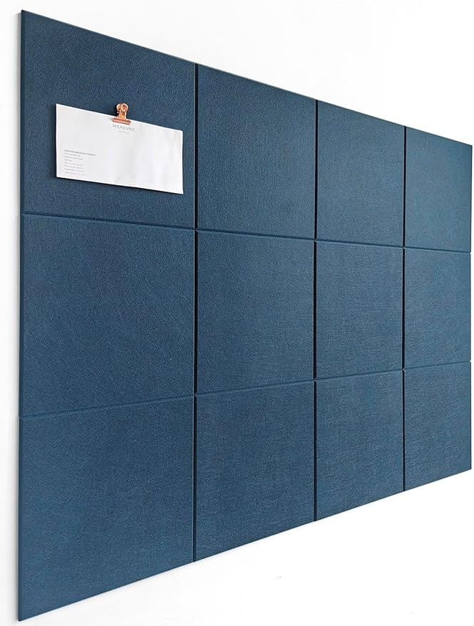 Large Cork Board Alternative - 47"x35" 12 Pack Felt Wall Tiles with Safe Removable Adhesive Tabs, Cork Wall Tiles Cork Board for Home Office Pin Board Tack Board 48 x 36 - Prussian Blue