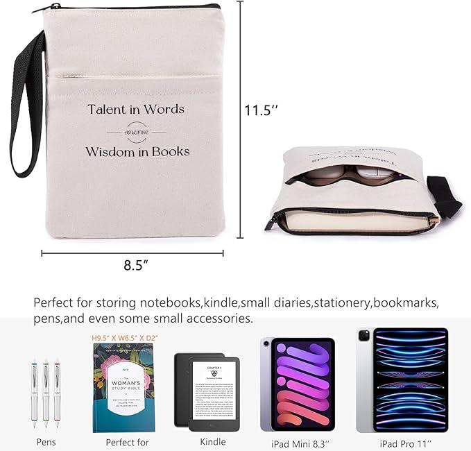 Book Sleeve for Book Lovers - Book Covers with Zipper Pockets - Canvas Book Protector for Paperbacks, Softcover - Washablle Book Pouch - Book Carrying Case - Book Carrier- Book Gift