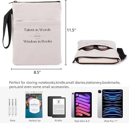 Book Sleeve for Book Lovers - Book Covers with Zipper Pockets - Canvas Book Protector for Paperbacks, Softcover - Washablle Book Pouch - Book Carrying Case - Book Carrier- Book Gift