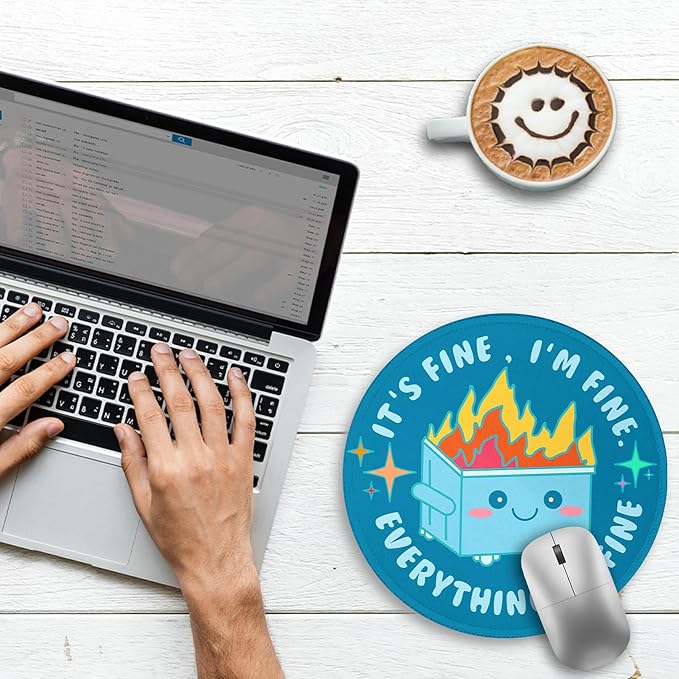 Gctriki Dumpster on Fire Mouse Pad for Desk, Funny Blue Round Mousepad for Computer Laptop Gaming, Stitched Edge Non-Slip Rubber Base, Cute Home Office Desk Accessories Decor for Women