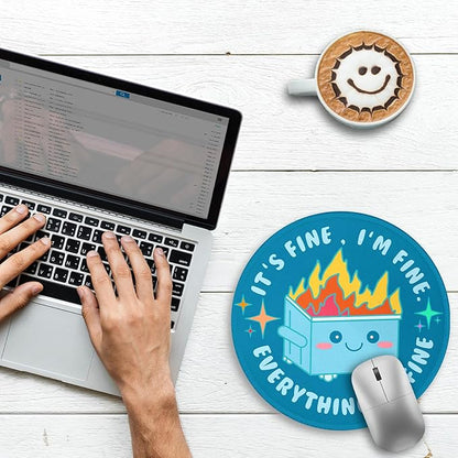 Gctriki Dumpster on Fire Mouse Pad for Desk, Funny Blue Round Mousepad for Computer Laptop Gaming, Stitched Edge Non-Slip Rubber Base, Cute Home Office Desk Accessories Decor for Women