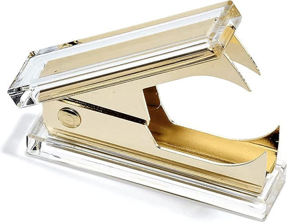 OfficeGoods 3 Piece Acrylic Desk Set - Includes Ruler, Staple Remover, Scissors - Functional & Elegant Desk Accessories - Stationary Tools for Home, Office, and School - Gold