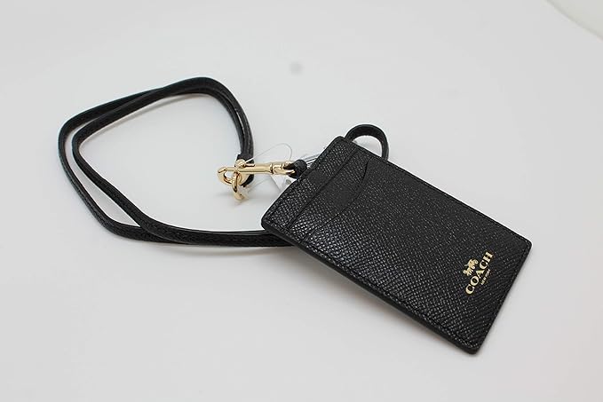 Coach ID Lanyard Badge Holder In Crossgrain Leather (Black/Gold)