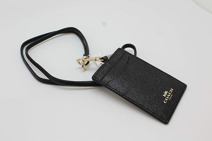 Coach ID Lanyard Badge Holder In Crossgrain Leather (Black/Gold)