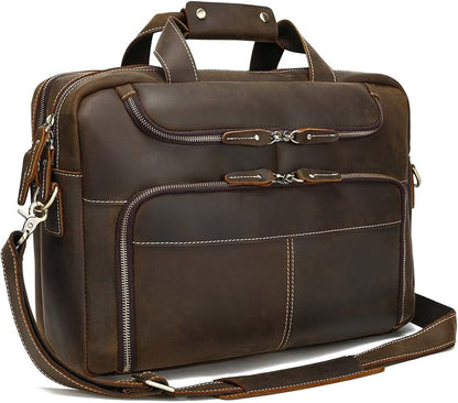 LANNSYNE Vintage 17” Leather Laptop Bag Briefcases For Men, Extra 1 Collection Brown