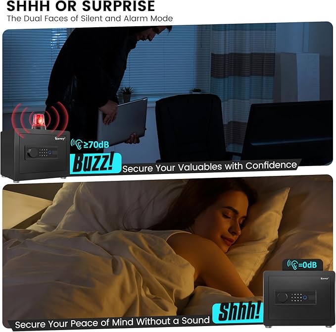 Kavey 0.8 Cub Safe Box, Biometric Safe with Backlit Touch Screen Keyapd and Fingerprint Lock, Home Safe with Dual Alarm System and Mute Function, Small Safe Box for Money Documents Valuables, K-25W