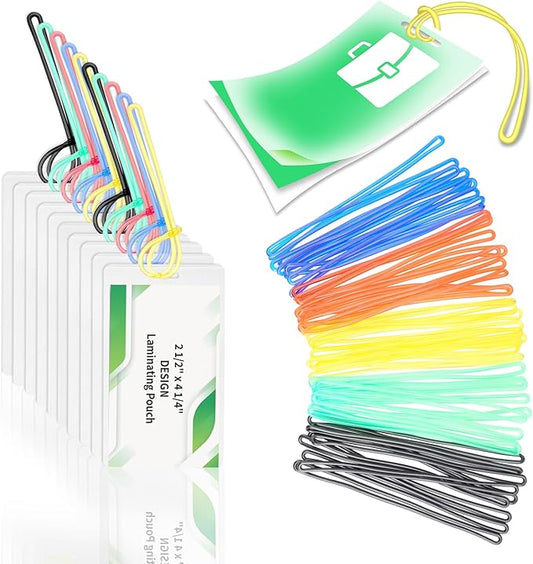 100 Pack 5 Mil Laminating Pouch with Colorful Loop 2 1/2" x 4 1/4" Luggage Tag Laminating Pouches with Slot Hole Thermal Laminate Pouch Tags Kit Resealable for Work Permits Pass Cards Student ID Cards