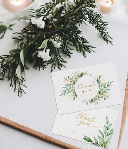 20 Eucalyptus Matt Gold Foil Greenery Thank You Cards with Envelopes & Stickers 4x6 Inch, Bulk Thank You Notes, Suitable for Business, Baby Shower, Wedding, Graduation, Bridal Shower, Funeral