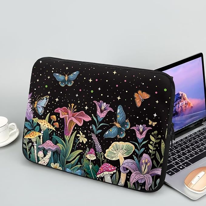 Butterfly Flower Laptop Sleeve for Women 12 inch Lap Top Case Portable Laptop Protector Zippered Pouches with Humanize Design Computer Carrying Case Star Briefcase