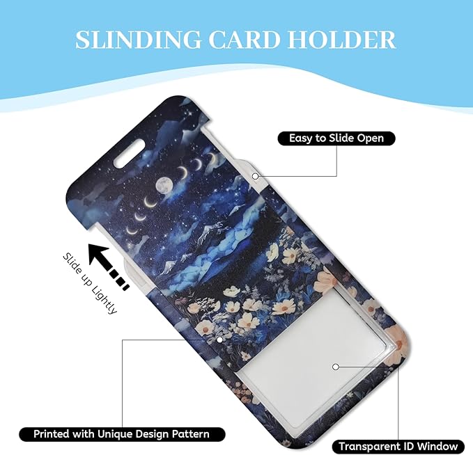 Lanyards for Id Badges, Moon Lunar Eclipse Badge Holder with Retractable Reel Clip, Cute Work Name Tags Keychain Lanyard ID Card Protector Cover for Women Teacher Nurse Nursing Doctor Office