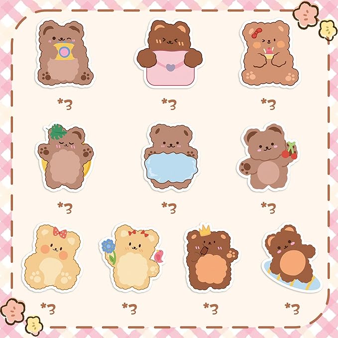 30 Pack Cute Bear Sticky Notes, Total 600 Sheets, Cartoon Bear Shaped Self Sticky Notepads Animal Memo Pads for Office School Student Kids Class Birthday Party Favors Goodies Bag Fillers