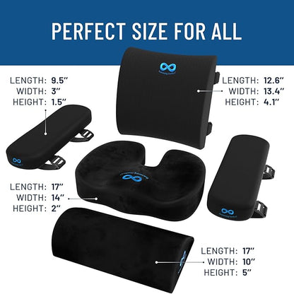 Everlasting Comfort Seat Cushion, Back Cushion, Foot Rest, Arm Rest Pads - Complete Office Setup - Memory Foam Chair Cushions for All-Day Comfort