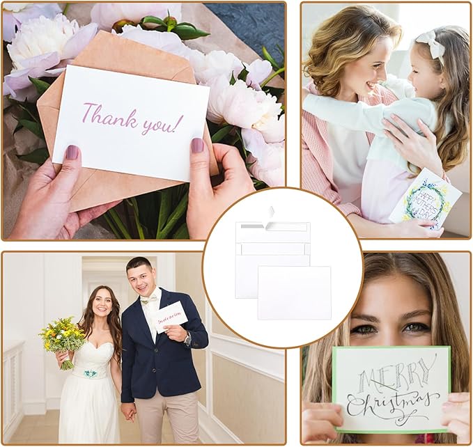 100 Packs White Note Cards and Envelopes 4.25 x 5.5 Heavyweight Flat Cardstock and A2 Envelopes Printable Self Seal for Greeting Cards, Thank You Notes, Baby Showers