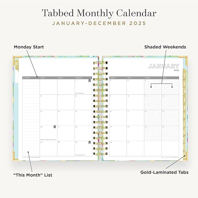 Day Designer 2025 Daily Planner – Premium Planner for Stylish Organization. Combines Monthly Calendar, Hourly Schedule, To-Do List, Gratitude, Goal Setting, Inspirational Quotes, Stickers & More. Elegant laminated Cover with Gold Accents (Monet)