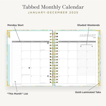 Day Designer 2025 Daily Planner – Premium Planner for Stylish Organization. Combines Monthly Calendar, Hourly Schedule, To-Do List, Gratitude, Goal Setting, Inspirational Quotes, Stickers & More. Elegant laminated Cover with Gold Accents (Monet)