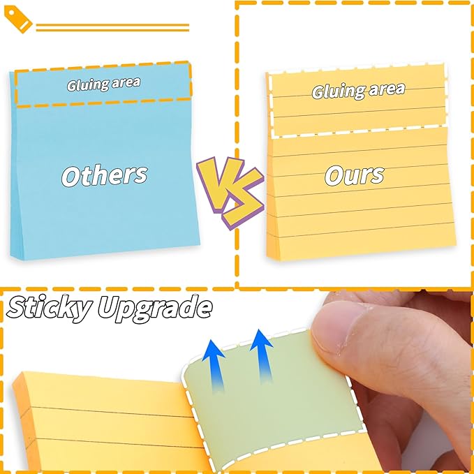 60 PCS Lined Sticky Notes 3x3In Colorful Sticky Notes 75 Sheets/Pad 12 Colors,Bright Ruled Post Stickies Multicolor Memo Note Pads for Teacher Student School Office Meeting Blank Desk Pads,4500 Sheets