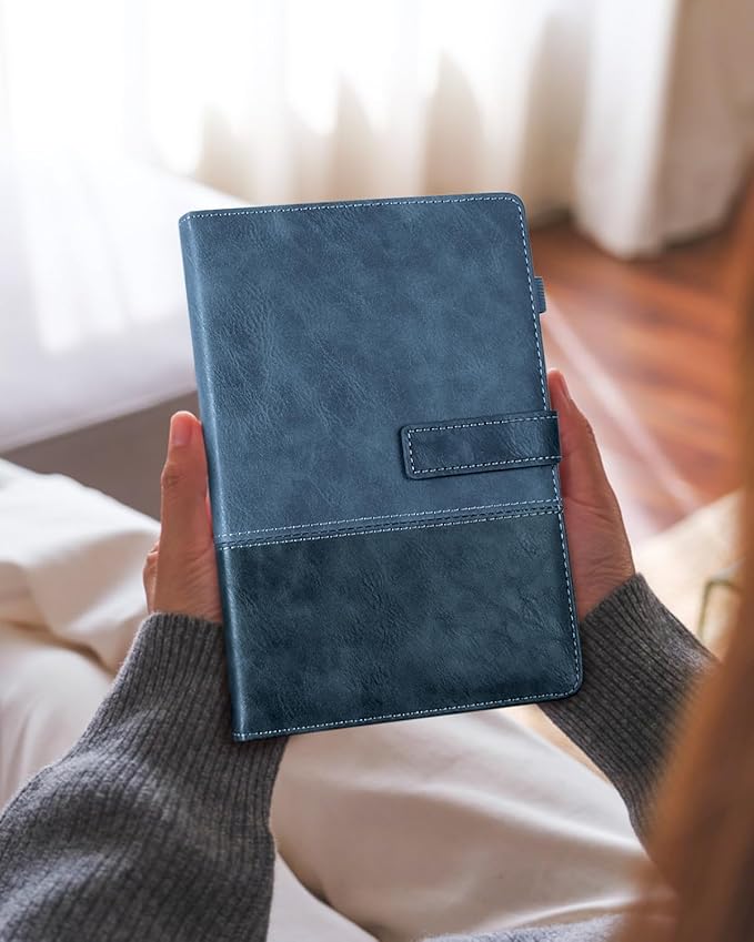Leather Notebook Journal with Pen, A5 Lined Hardcover Notebook with Magnetic Closure, 240 Pages Daily Journal for Men Women, Ruled Journals Notebooks for Work, Writing, Note Taking - Blue