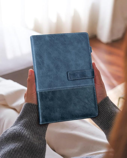 Leather Notebook Journal with Pen, A5 Lined Hardcover Notebook with Magnetic Closure, 240 Pages Daily Journal for Men Women, Ruled Journals Notebooks for Work, Writing, Note Taking - Blue