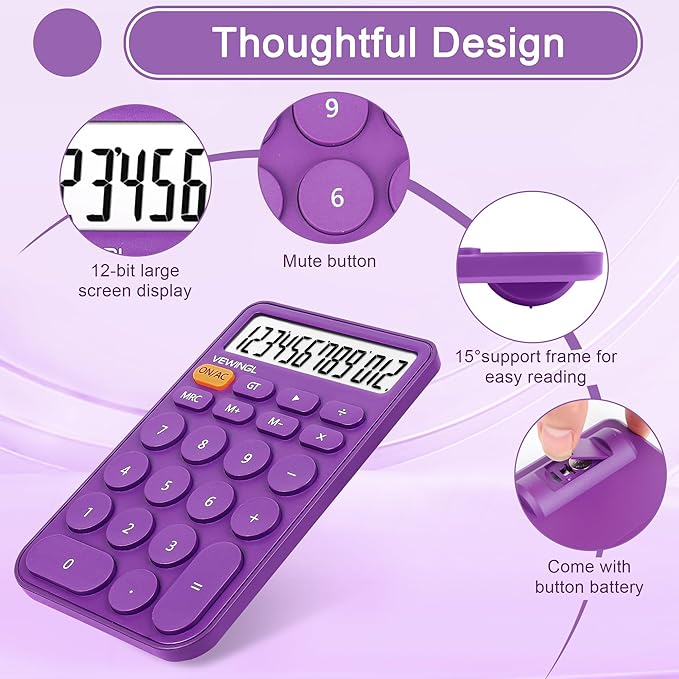 VEWINGL Standard Calculator 12 Digit,Desktop Large Display and Buttons,Calculator with Large LCD Display for Office,School, Home & Business Use,Automatic Sleep,with Battery