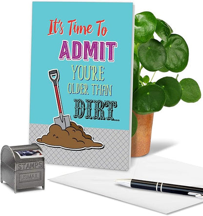 NobleWorks - Funny Happy Birthday Card with Envelope - Congrats Greeting Card for Elderly, Birthday Fun - Older than Dirt C6879BDG