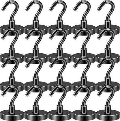 DIYMAG Black Magnetic Hooks, 80 LB Heavy Duty Strong Magnet with Hooks, Strong Rare Earth Neodymium Magnet Hooks for Hanging, Magnetic Hanger for Curtain, Home, Kitchen, Workplace, 20 Packs