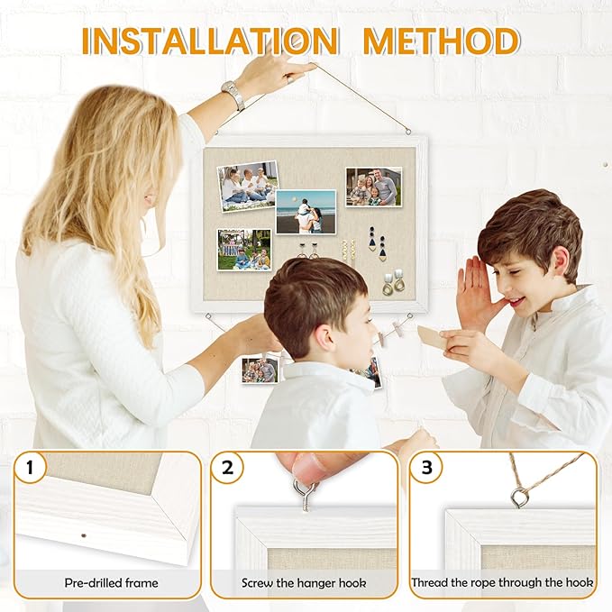 DOLLAR BOSS Bulletin Boards with Linen 1-Pack 16''X 12'' Double-Sided Cork Board for Walls Wood Framed Bulletin Boards, Small Pin Board for Home Kitchen Office Decorative Hanging 10 Pushpins