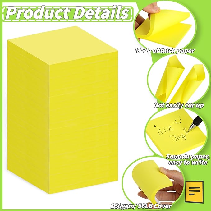 60 Pack Sticky Notes Bulk 3x3,Canary Yellow Sticky Pads Blank Notes Self-Stick Notes, Easy to Post for Teacher Student School Office Meeting Blank Desk Pads,75 Sheets/Pad,Total 4500 Sheets