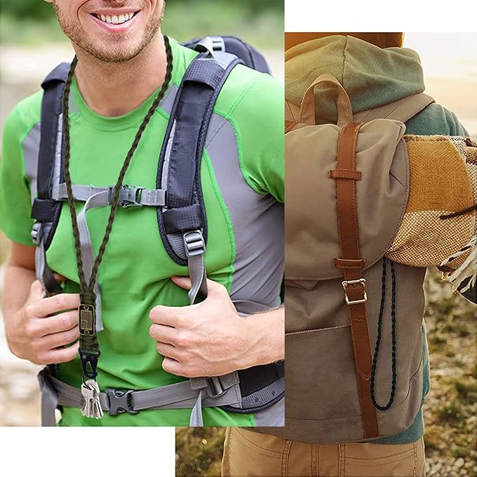 2 Pcs Heavy Duty Braided Paracord Lanyard Keychain with USA Flag, Parachute Rope Necklace Keychains, Braided Strong Lanyard with Metal HK Clip Key Ring for Outdoor Activities, Camera, Traveling