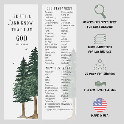 Books of The Bible Christian Bookmark - 20 Pack - Large Print - Made in USA