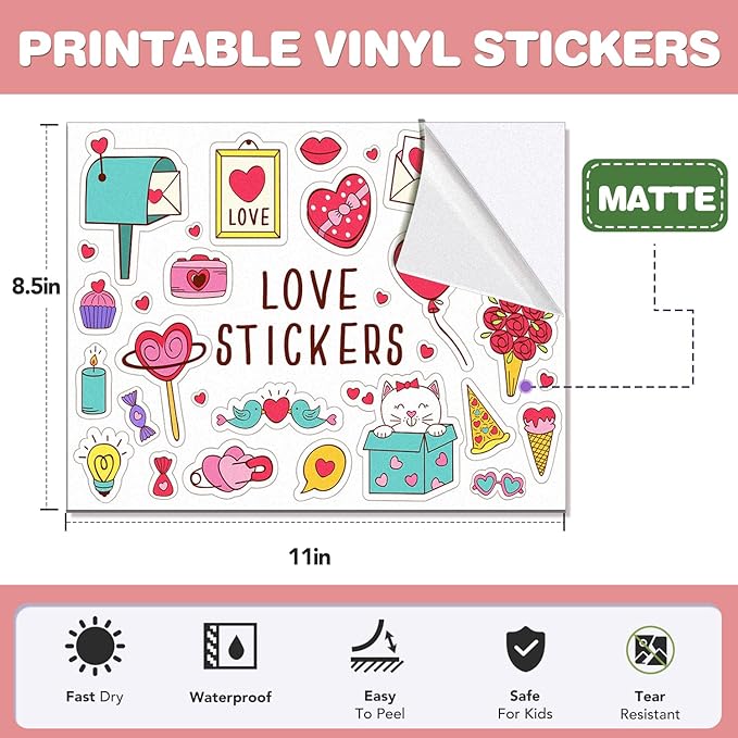 30 PCS Printable Vinyl Sticker Paper for inkjet printer & Laser Printer,Standard Letter Size 8.5"x11",Waterproof Sticker Paper Dries Quickly Vivid Colors,Matte White