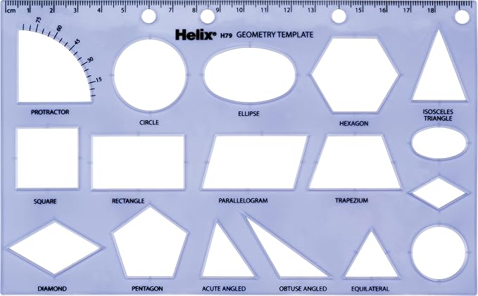 Maped Helix USA - Geometry Shapes Drawing Template - 17 Shapes - Educational Tool - Enhances Precision - Ideal for Drafting & Design - 20cm Ruler