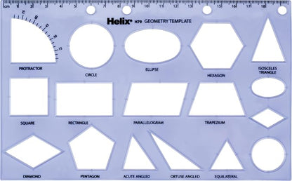 Maped Helix USA - Geometry Shapes Drawing Template - 17 Shapes - Educational Tool - Enhances Precision - Ideal for Drafting & Design - 20cm Ruler