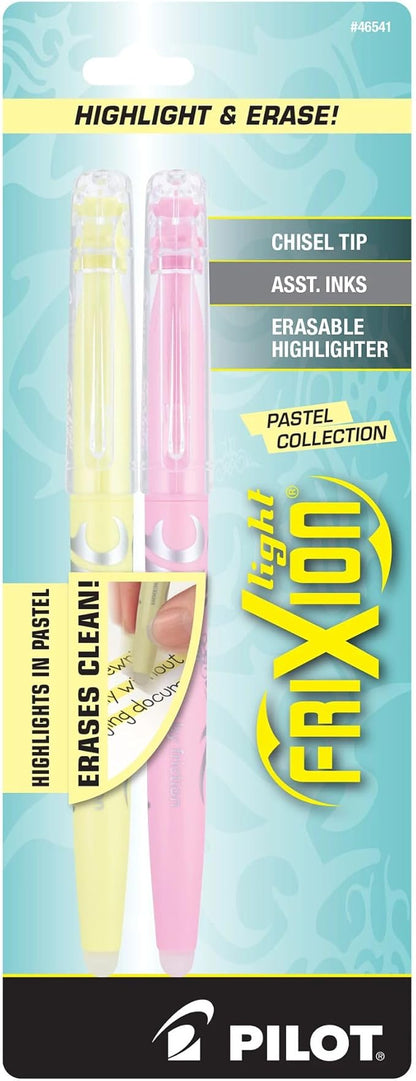 Pilot FriXion Light Pastel Erasable Highlighters, Chisel Tip, Assorted Colors, 2 Count