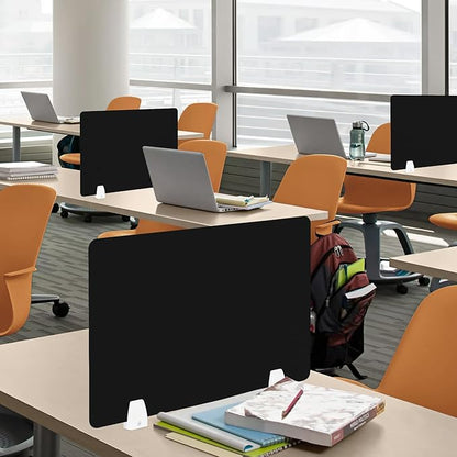 4PCS Desk Dividers Office Partitions, Privacy Desk Panel Protective Sneeze Guard, Acrylic Plexiglass Shield with Clamps for Offices Schools Call Centers - 23.6”L X15.8”W（Black）