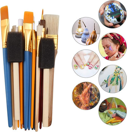 25 PCS All Purpose Paint Brush Set, Beginner, Paint, Craft, Multiple Mediums, Classroom - Assorted Paint Brushes Great with Acrylic, Oil, Watercolor, Gouache, Tempera Paints