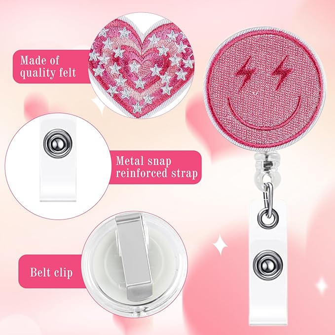 NACHLYNN 8 Pcs Valentine's Day Felt Retractable Badge Reels Cute Felt Nurse Badge Reel Holders Name ID Accessories with Retractable Cord for Teacher Student Nurses Gifts