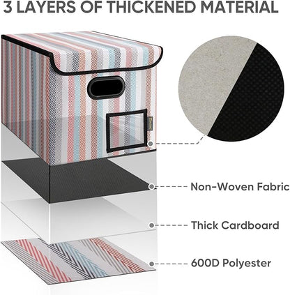 BALEINE File Organizer Box with Lid, Collapsible File Folder Organizer with Plastic Slide, Hanging File Folder Box for Office Document Storage (2 Pack, Color Stripe)