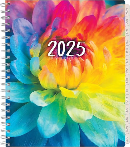 Essential PRO 2025 Daily, Weekly & Monthly Planner, 8.5"x11": 14 Months (Nov 2024 - Dec 2025) Monthly Tabs,Daily Tracking,Notes Pages,Storage Pocket,Bookmark w Sticky Notes (Rainbow Petals)
