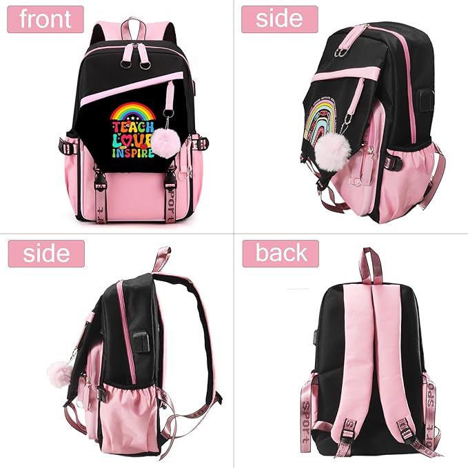 Teacher Backpack for Women, 16.5 Inch Laptop Backpack With USB Charging Port Large Capacity Travel Backpack,Waterproof Carry on Work Bags,Pink
