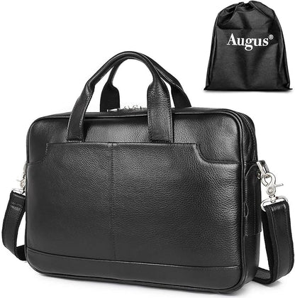 Augus Leather Laptop Briefcase for Men,Waterproof Travel Messenger Duffle Bags 15.6 Inch Laptop Bag
