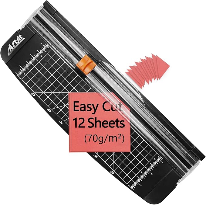 ArtAt 12-Inch Paper Cutter with Retractable Safety Blade, A4 Portable Trimmer for Cardstock, Laminated Paper, Photos, Crafts, Gift Cards, Coupons, Kraft Labels (Auto-Lock & Precise Cutting)