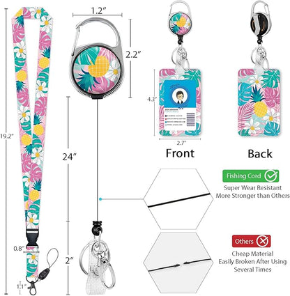 Giancomics Tropical Plant Lanyards for Id Badges, ID Badge Holder with Retractable Reel, Teacher Lanyard with Keychain Clip Name Tag Card Holder for Women Gift