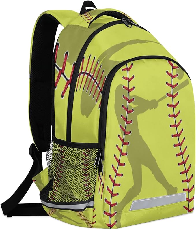 Yellow Baseball Sport Softball Backpack School Bookbag Laptop Purse Casual Daypack for Teen Girls Women Boys Men College Travel