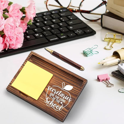 School Secretary Gifts Sticky Note Holder Wooden, Thank You Appreciation Gift for Secretary School Receptionist Assistant Front Office Crew, School Office Decor Desk Self-Stick Note Pad Holders TZP12